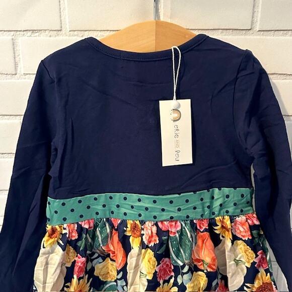 Toddler Girls 2T (S) Okie & Lou Blue Green Floral Pumpkins Harvest Dress - Picture 5 of 8